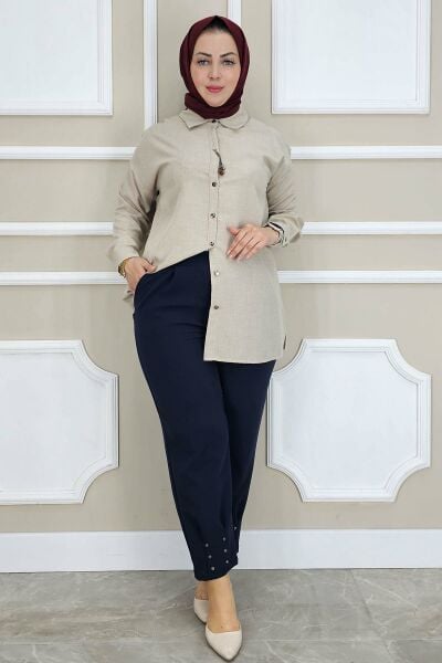 PYS BAYAN RİVETLİ CEPLİ HAVUÇ PANTOLON LACİVERT - 44