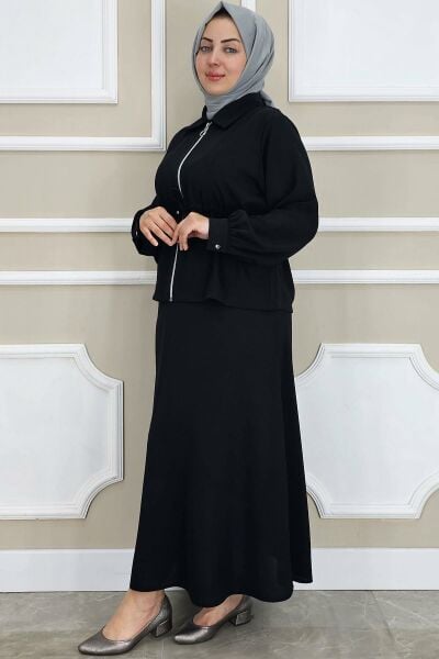 KADIN FERMUARLI BAĞCIKLI TESETTÜR TAKIM SİYAH - 4 BEDEN