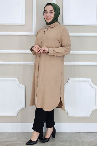 KADIN BROŞLU TESETTÜR GÖMLEK TABA - 4 BEDEN