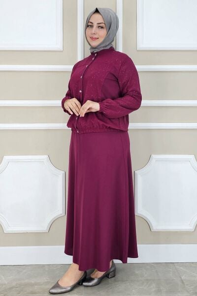 KADIN YAY DESENLİ TESETTÜR TAKIM BORDO - 2 BEDEN