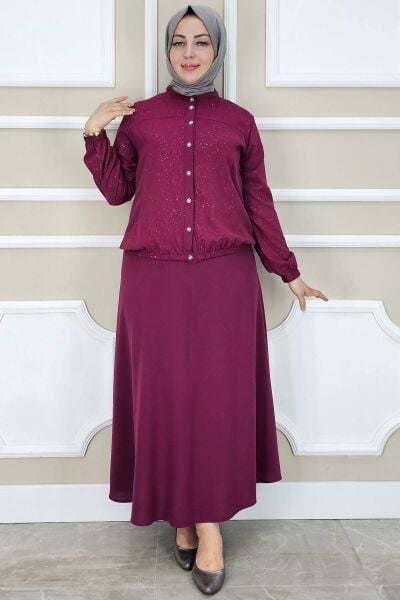 KADIN YAY DESENLİ TESETTÜR TAKIM BORDO - 2 BEDEN