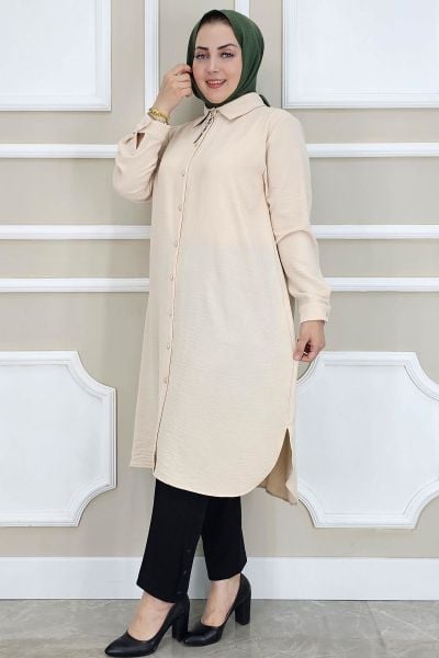 PYS KADIN BROŞLU TESETTÜR GÖMLEK TAŞ - 4 BEDEN