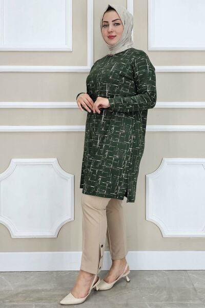 KADIN DESENLİ TESETTÜR TUNİK HAKİ - 4 BEDEN