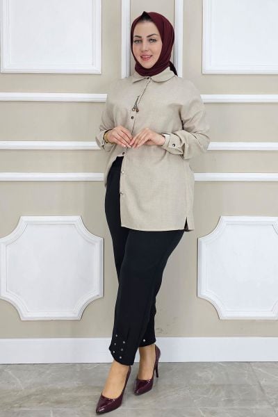 PYS BAYAN RİVETLİ CEPLİ HAVUÇ PANTOLON SİYAH - 50