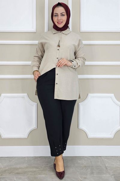 PYS BAYAN RİVETLİ CEPLİ HAVUÇ PANTOLON SİYAH - 50