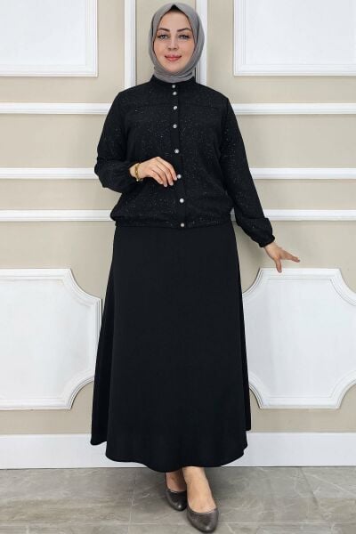 KADIN YAY DESENLİ TESETTÜR TAKIM SİYAH - 5 BEDEN