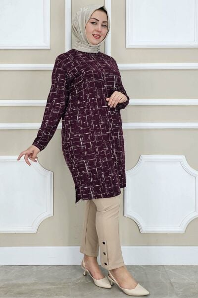 KADIN DESENLİ TESETTÜR TUNİK BORDO - 3 BEDEN