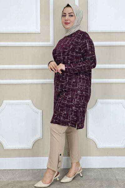 KADIN DESENLİ TESETTÜR TUNİK BORDO - 3 BEDEN