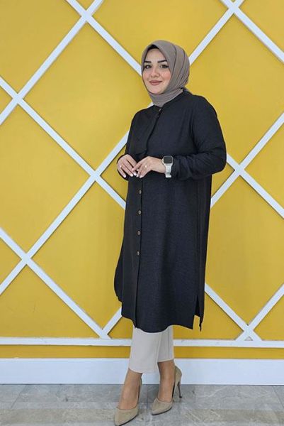 KADIN VOLAN HAKİM YAKA DETAYLI TESETTÜR GÖMLEK SİYAH - 2 BEDEN