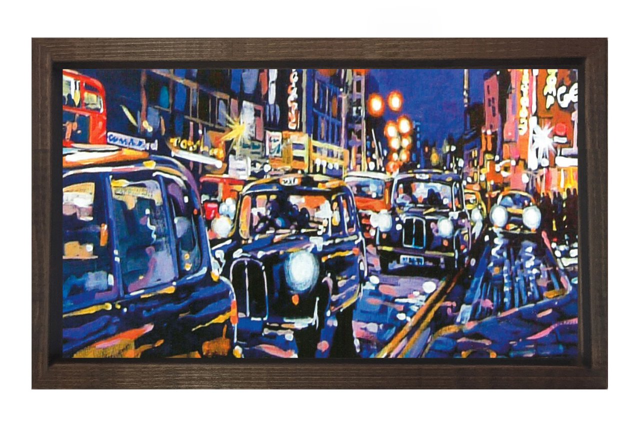 Vintage Şehir Taxiler Tablosu Kahverengi Ahşap - 100x200