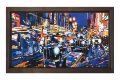 Vintage Şehir Taxiler Tablosu Kahverengi Ahşap - 100x200