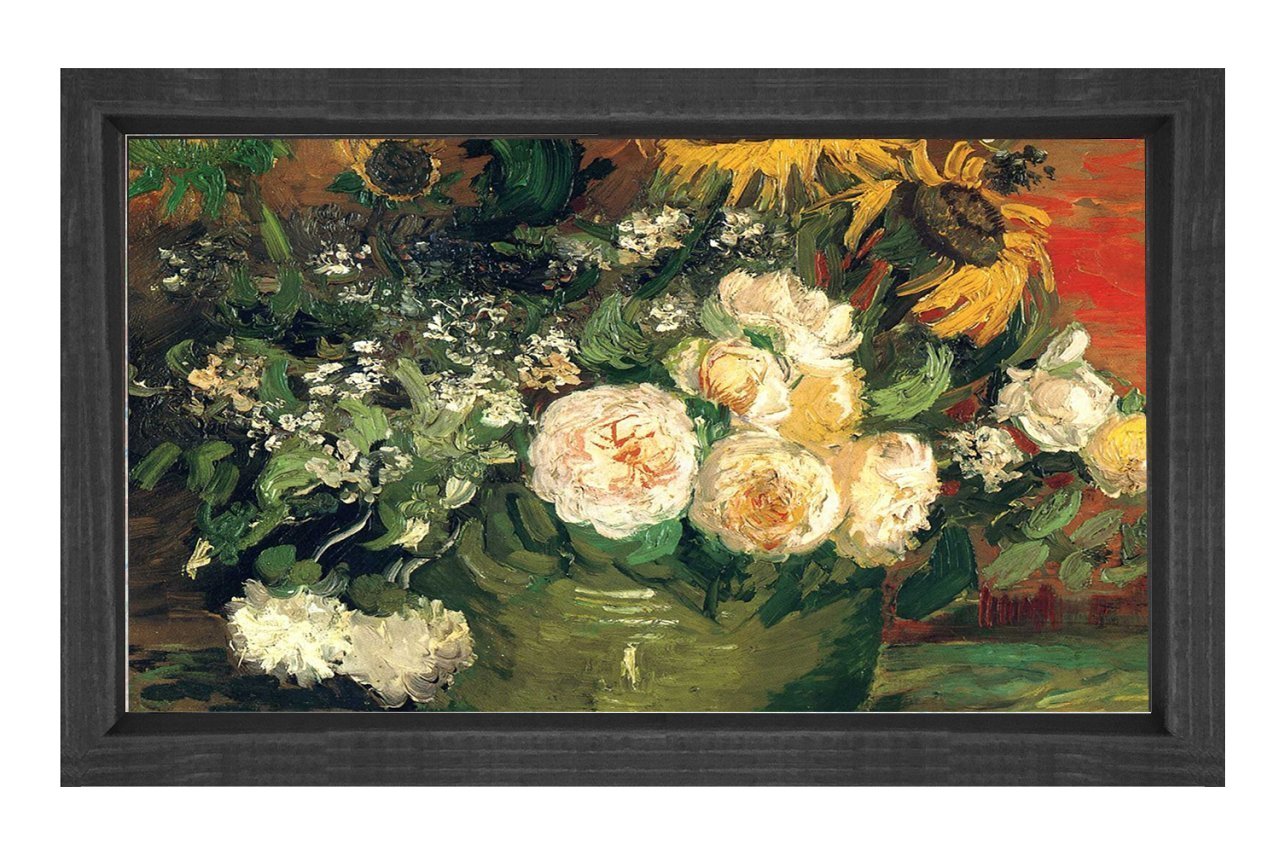 Reprodüksiyon Vazo Tablosu Siyah Ahşap - 50x90