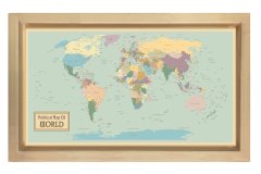 Dünya Siyasi Haritası Tablosu Naturel Ahşap Çerçeve - 50x90