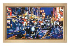 Vintage Şehir Taxiler Tablosu Naturel Ahşap - 50x90