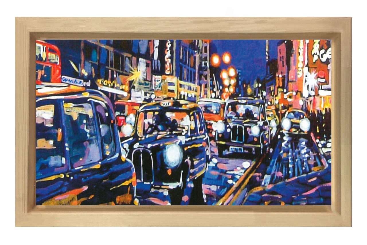 Vintage Şehir Taxiler Tablosu Naturel Ahşap - 70x100