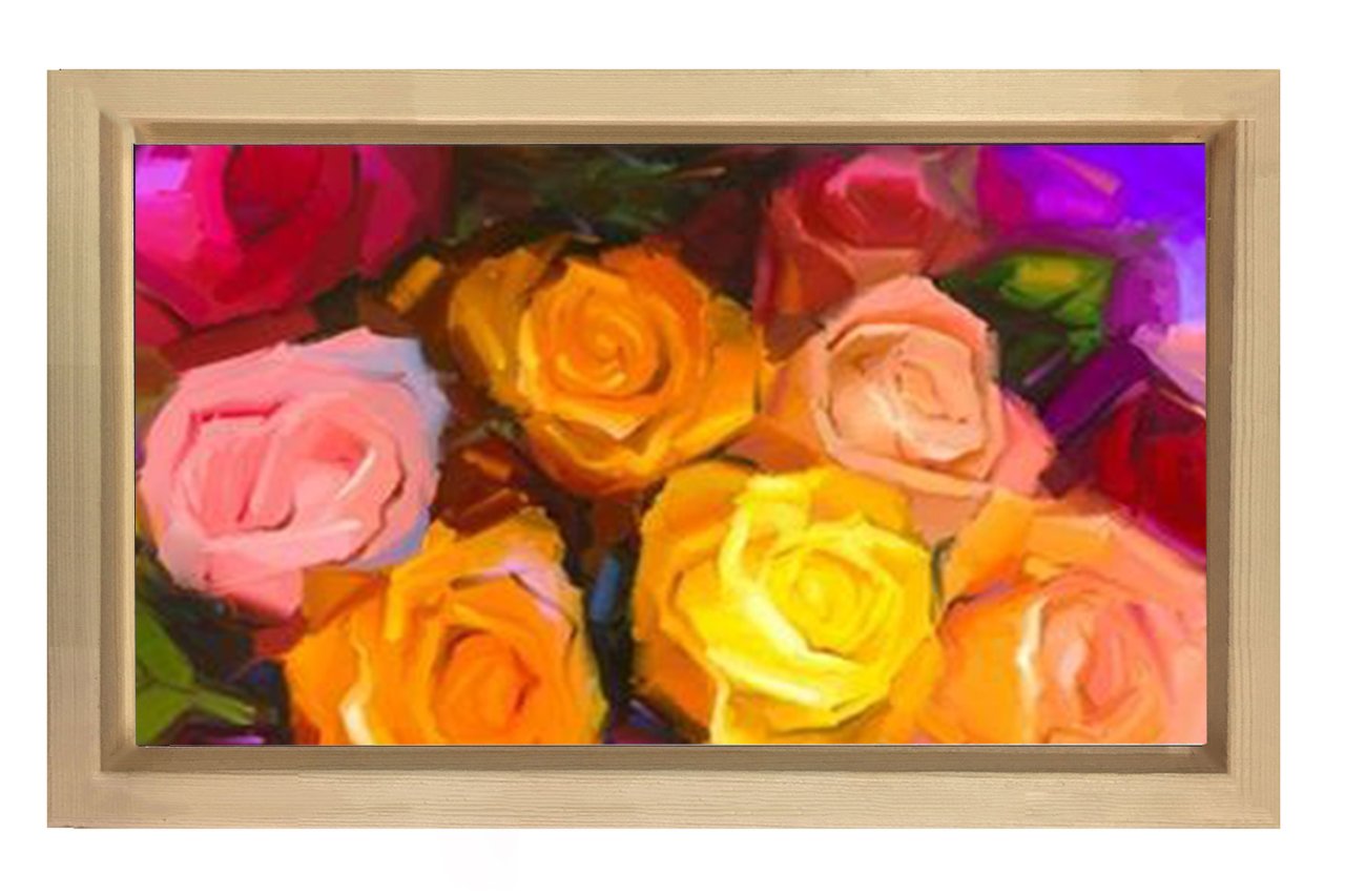 Gül Çiçekleri Tablo Tablosu Naturel Ahşap Çerçeve - 40x60