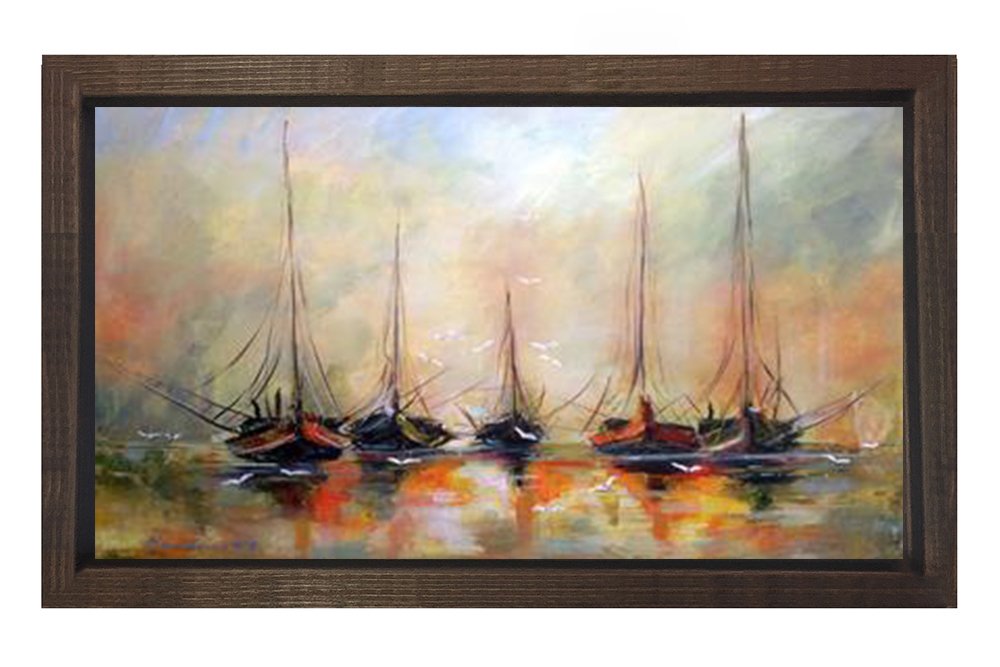 Soyut Gemiler Tablosu Kahverengi Ahşap - 70x100