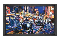 Vintage Şehir Taxiler Tablosu Siyah Ahşap - 70x100