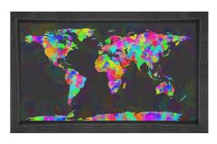 Renkli Dünya Haritası Tablosu Siyah Ahşap Çerçeve - 100x200