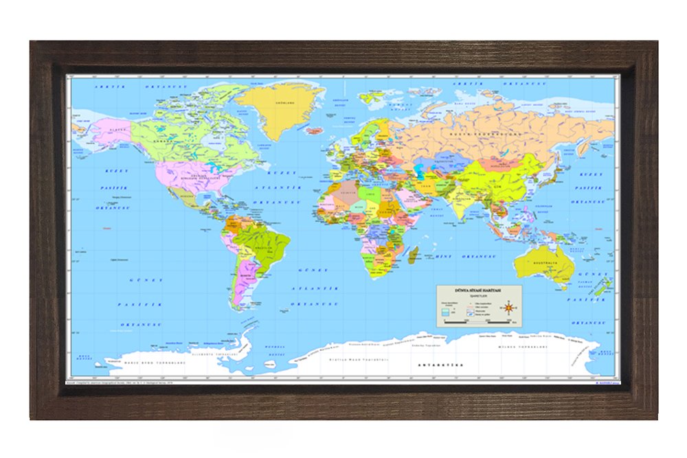 Dünya Haritası Tablosu Kahverengi Ahşap - 100x150