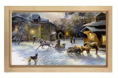 Vintage Karlı Şehir Manzarası Tablosu Naturel Ahşap - 70x100