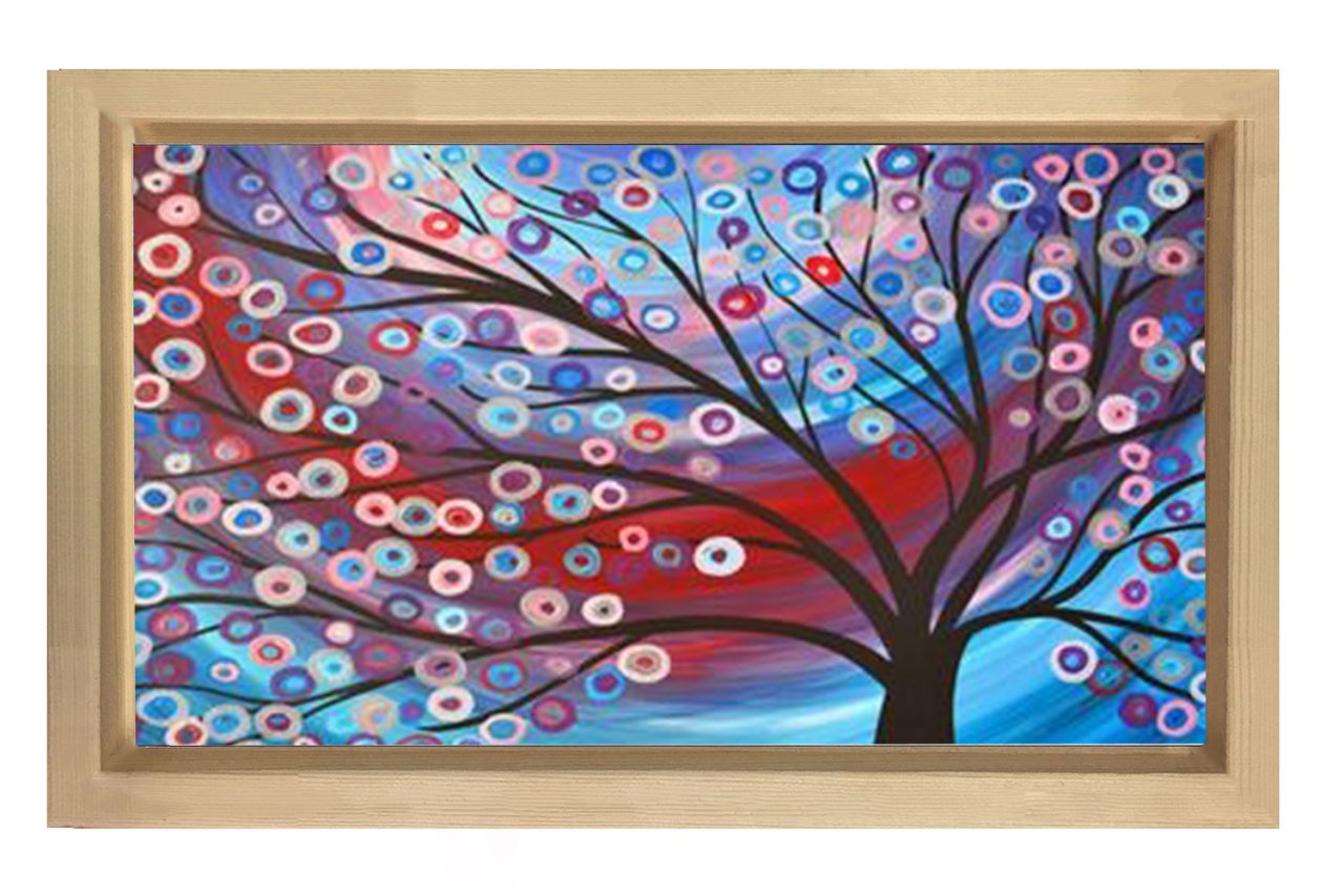 Soyut Boncuk Ağacı Tablosu Naturel Ahşap Çerçeve - 40x60