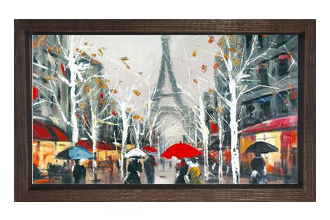 Paris Şehir Manzarası Tablosu Kahverengi Ahşap Çerçeve - 50x70