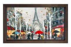 Paris Şehir Manzarası Tablosu Kahverengi Ahşap Çerçeve - 50x70