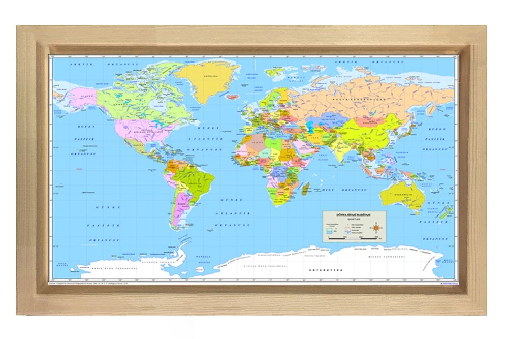 Dünya Haritası Tablosu Naturel Ahşap - 40x60