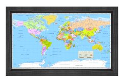 Dünya Haritası Tablosu Siyah Ahşap - 100x150