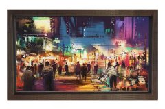 Pazaryeri Şehir Manzarası Tablosu Kahverengi Ahşap Çerçeve - 70x100