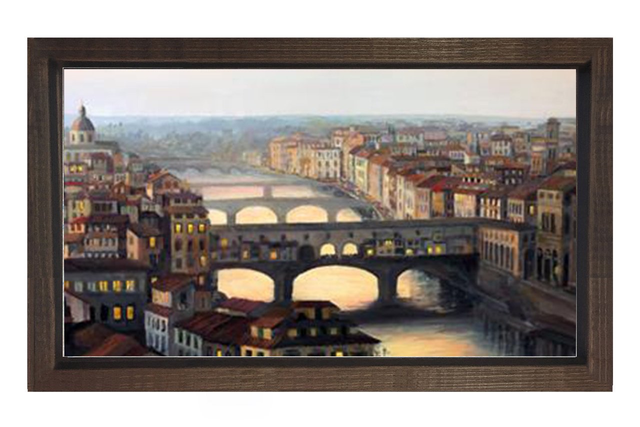 Köprülü Şehir Tablosu Kahverengi Ahşap Çerçeve - 100x150