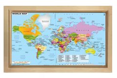 Dünya Haritası Tablosu Naturel Ahşap Çerçeve - 100x200
