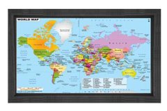 Dünya Haritası Tablosu Siyah Ahşap Çerçeve - 45x30