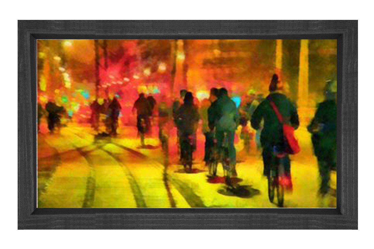 Şehir Sokakları İnsanlar Tablosu Siyah Ahşap Çerçeve - 70x100