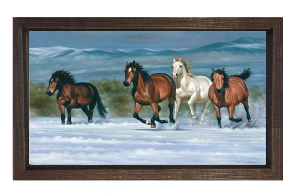 Nehir Atları Tablo Tablosu Kahverengi Ahşap Çerçeve - 50x90