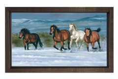 Nehir Atları Tablo Tablosu Kahverengi Ahşap Çerçeve - 50x90