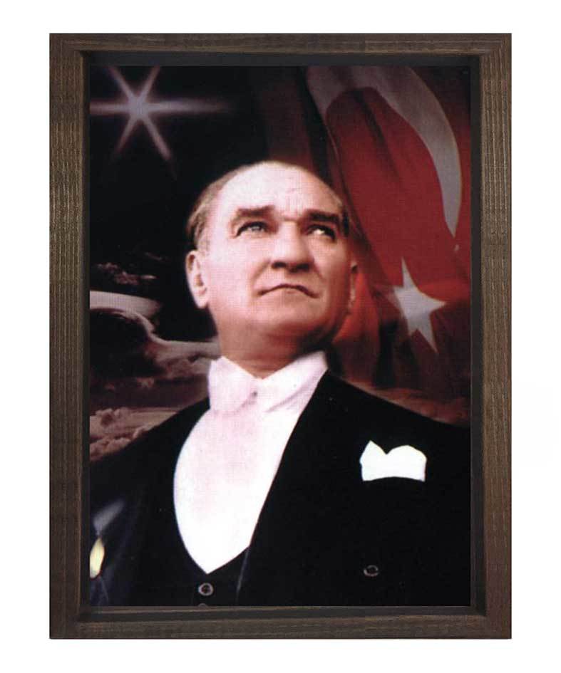 Atatürk Tablosu Kahverengi Ahşap - 70x100