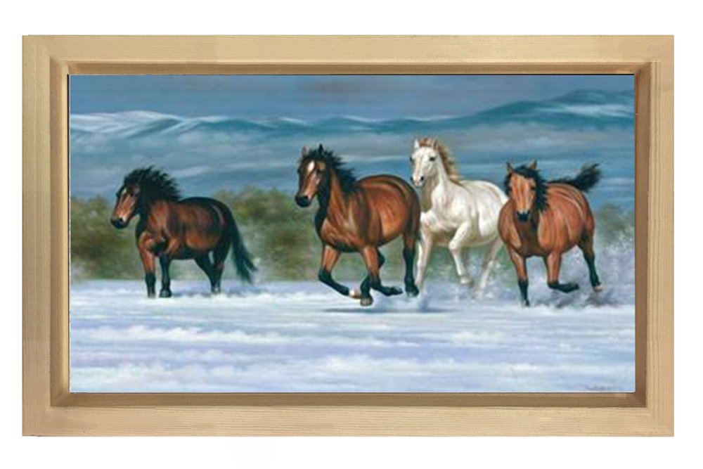 Nehir Atları Tablo Tablosu Naturel Ahşap Çerçeve - 50x90