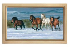 Nehir Atları Tablo Tablosu Naturel Ahşap Çerçeve - 50x90