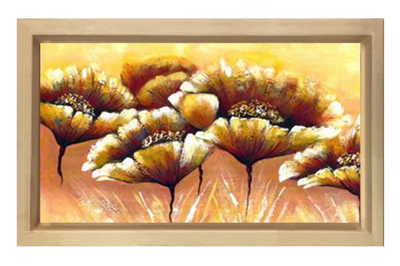 Karahindiba Çiçek Tablosu Naturel Ahşap Çerçeve - 100x150