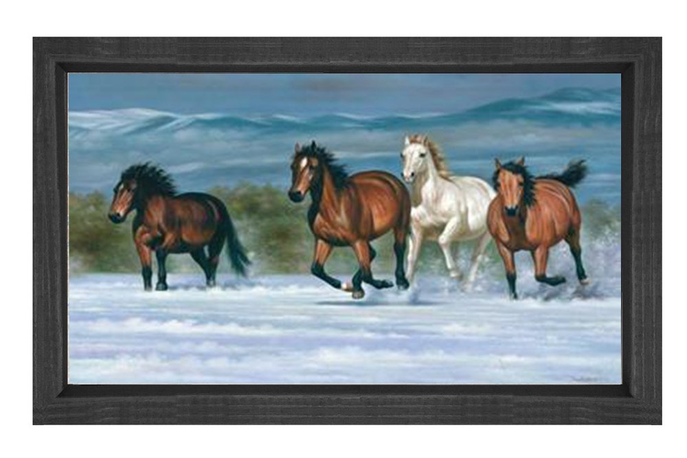 Nehir Atları Tablo Tablosu Siyah Ahşap Çerçeve - 100x200