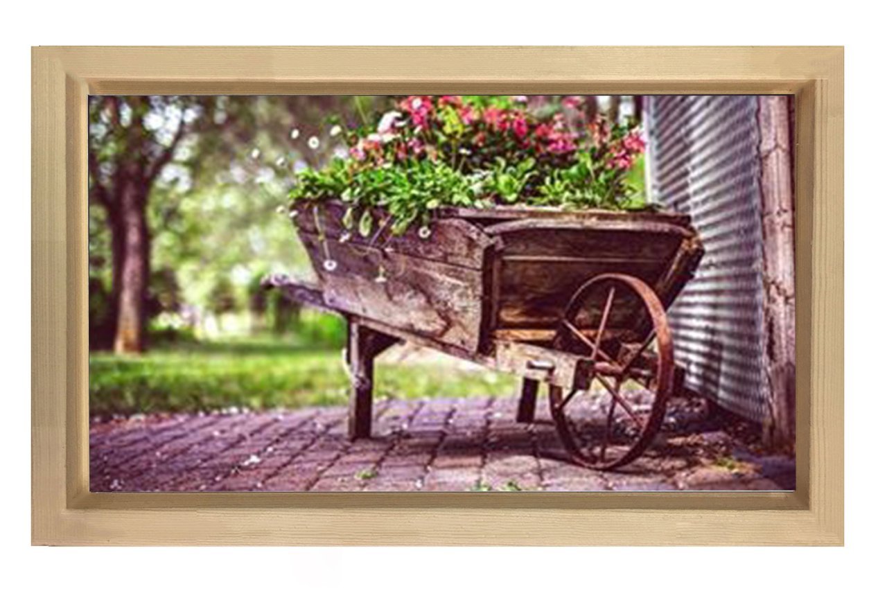 Çiçekler El Arabası Tablosu Naturel Ahşap - 70x100