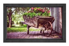 Çiçekler El Arabası Tablosu Siyah Ahşap - 40x60