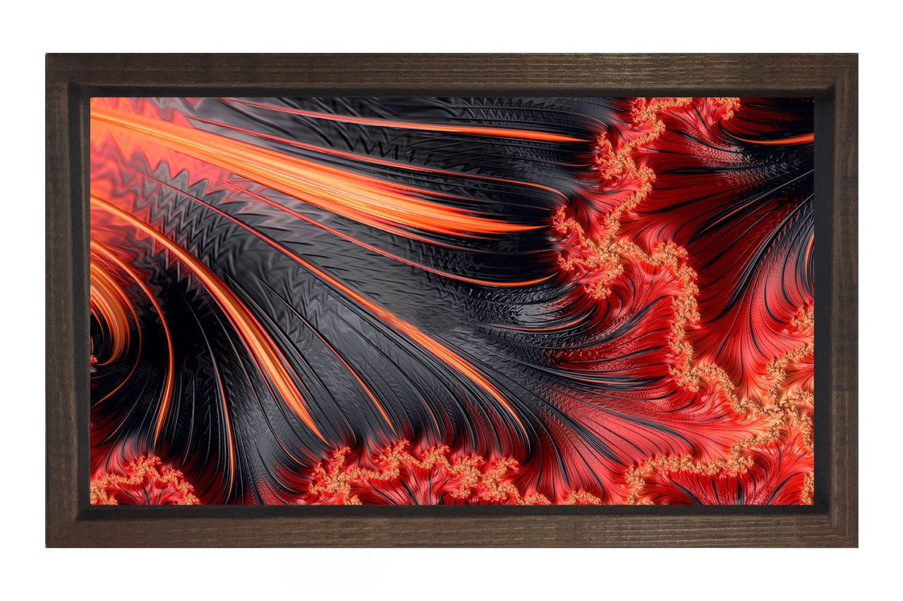 Kırmızı soyut çiçek Tablosu Kahverengi Ahşap Çerçeve - 50x90