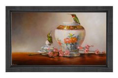 Çiçekler ve Vazo Tablosu Siyah Ahşap Çerçeve - 100x150