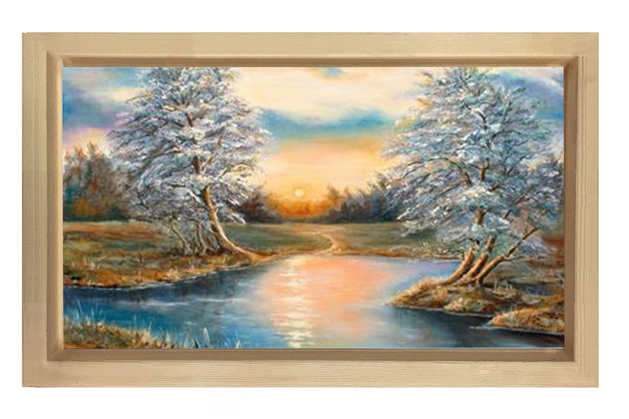 Karlı Ağaçlar Manzara Tablosu Naturel Ahşap Çerçeve - 100x150