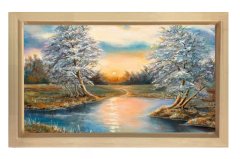 Karlı Ağaçlar Manzara Tablosu Naturel Ahşap Çerçeve - 100x150