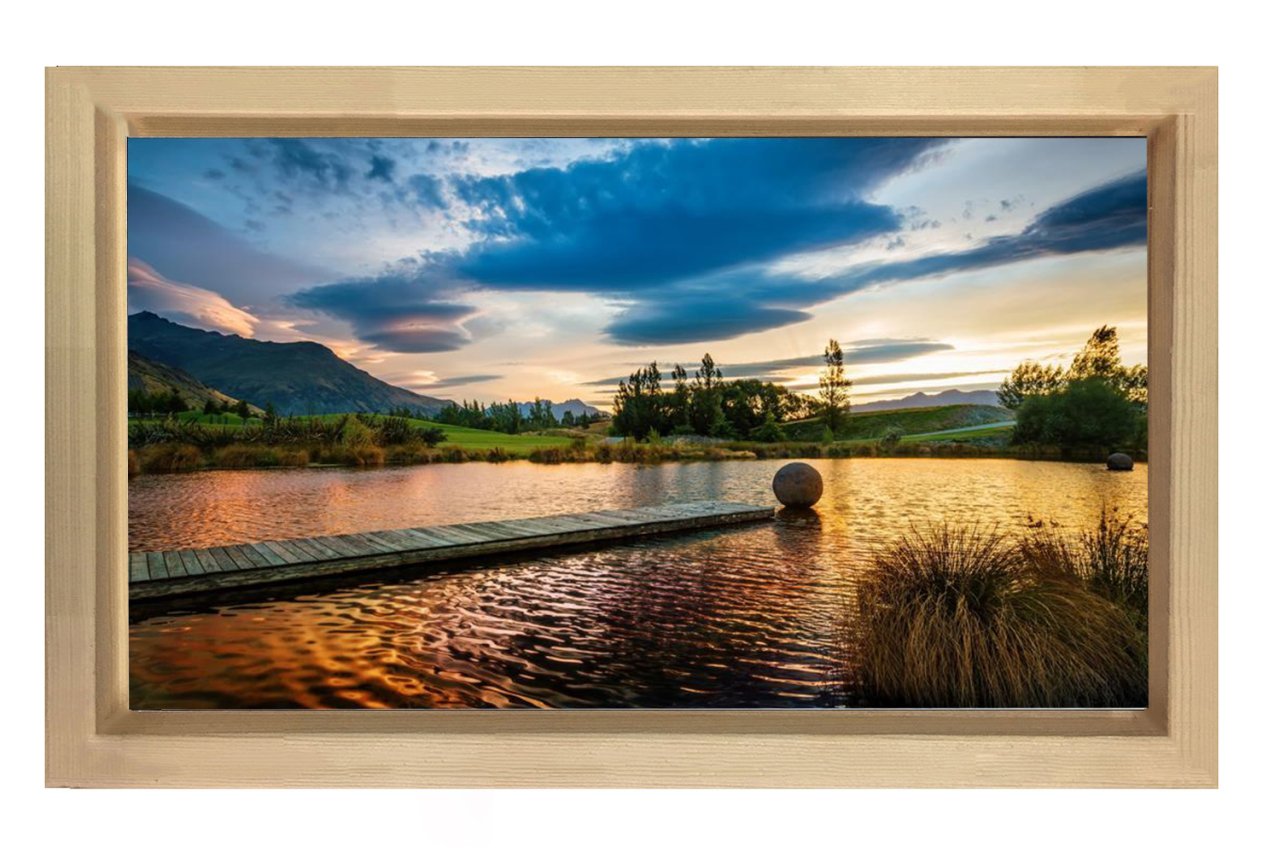 Gün Batımı Göl Ve Doğa Tablosu Naturel Ahşap Çerçeve - 45x30