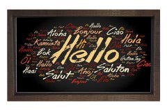 Hello Hola Merhaba Tablosu Kahverengi Ahşap Çerçeve - 100x200
